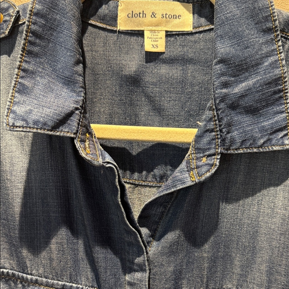 cloth & stone Indigo Denim Shirt with Gold Stitching